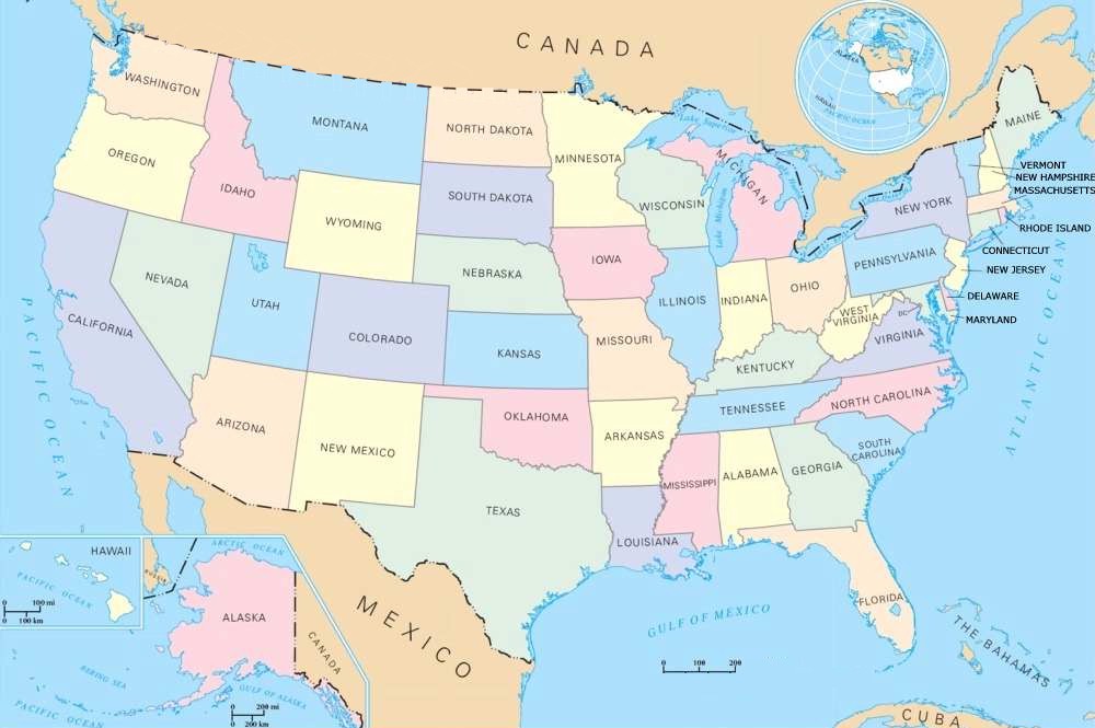 A map of The United States of America